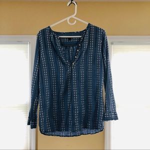 Talbots embroidered cotton / linen boho blouse